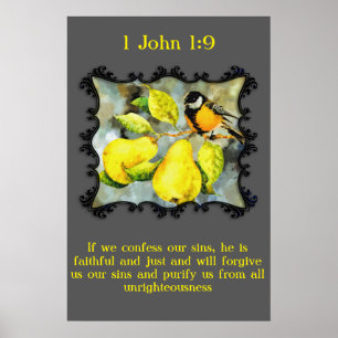 1 John 1:9 Black and yellow canary mockingbirds Poster