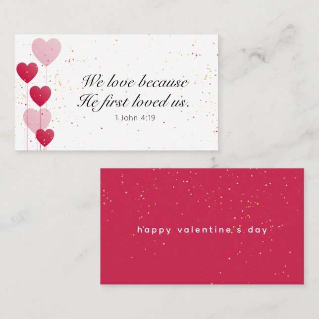 1 John 4:19 Valentine Hearts Enclosure Card (Front/Back)