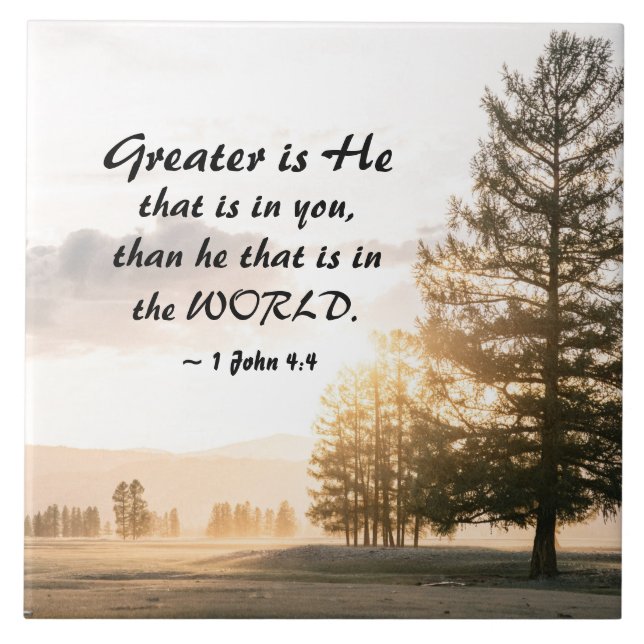 1 John 4:4 Greater is He that is in You  Ceramic Tile (Front)