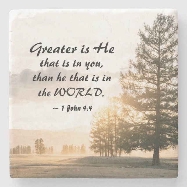  1 John 4:4 Greater is He that is in You Stone Coaster (Front)