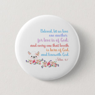 1 John 4:7 Bible Verse Rainbow Text 6 Cm Round Badge