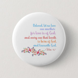 1 John 4:7 Bible Verse Rainbow Text 6 Cm Round Badge