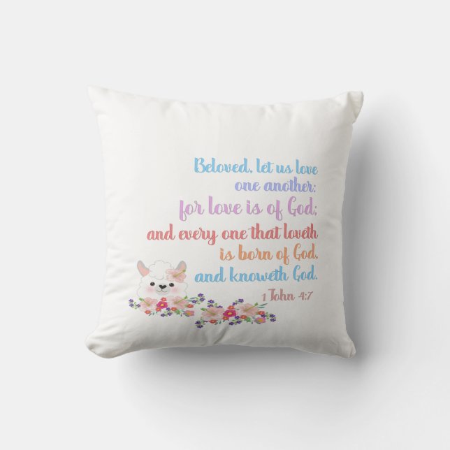 1 John 4:7 Bible Verse Rainbow Text Cushion (Front)