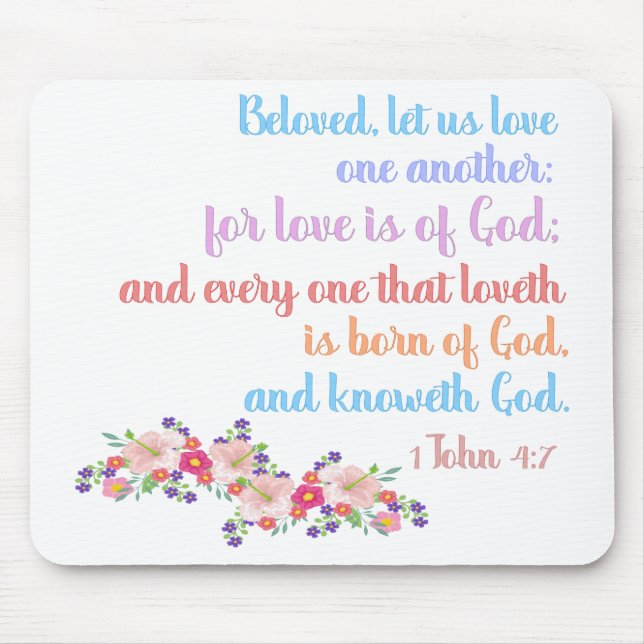 1 John 4:7 Bible Verse Rainbow Text Mouse Pad (Front)