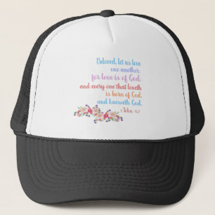1 John 4:7 Bible Verse Rainbow Text Trucker Hat
