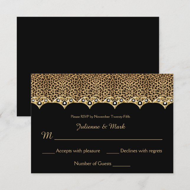 #1 Leopard Print Gold Diamonds RSVP Invitation (Front/Back)