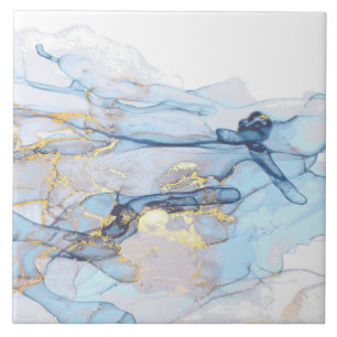 (1)Liquid ocean blue and gold marble texture Ceramic Tile