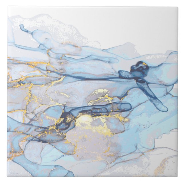 (1)Liquid ocean blue and gold marble texture Ceramic Tile (Front)