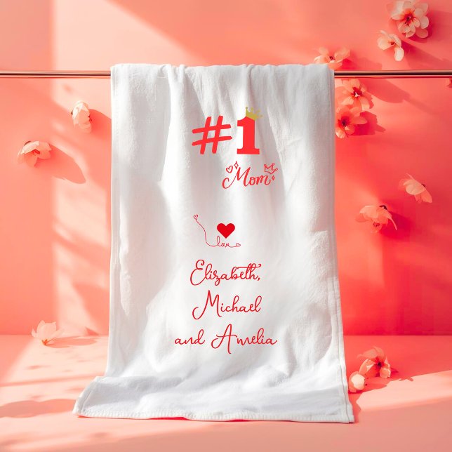 #1 Mom Love Personalized Bath Towel (Creator Uploaded)