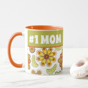 #1 MOM - Retro Flower Orange Green Number One Mum Mug