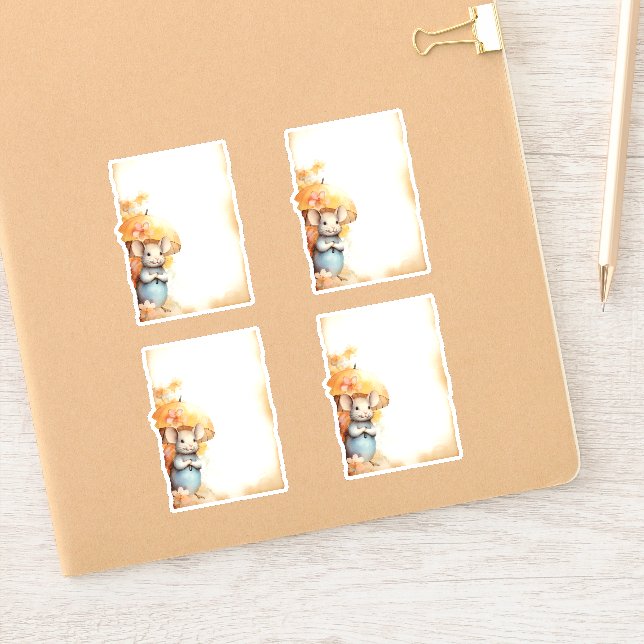 1 Mouse with blue umbrella orange pink flowers (Notebook)