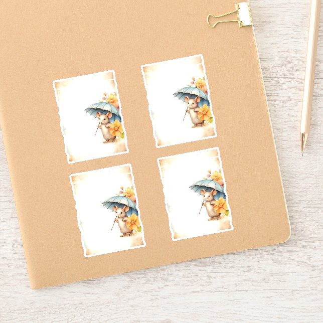 1 Mouse with blue umbrella orange pink flowers (Notebook)