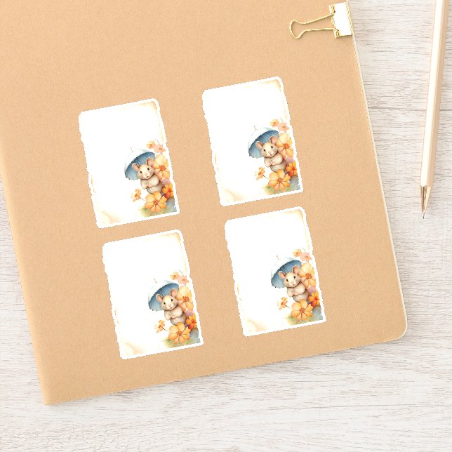 1 Mouse with blue umbrella orange pink flowers (Notebook)