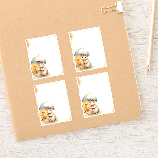 1 Mouse with blue umbrella orange pink flowers (Notebook)