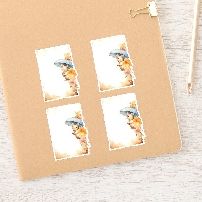 1 Mouse with blue umbrella orange pink flowers (Notebook)