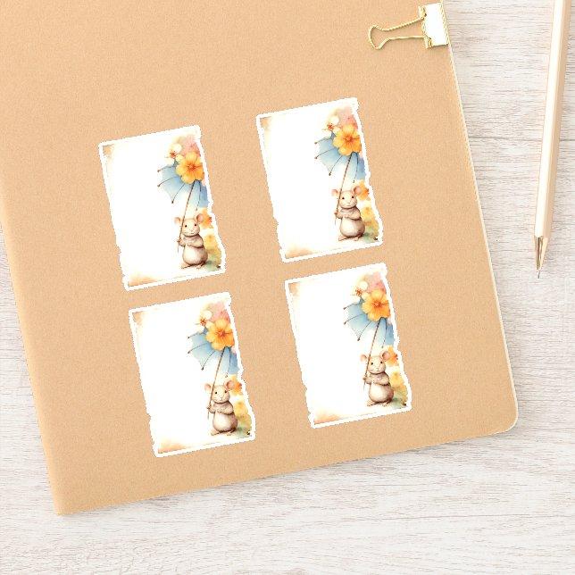 1 Mouse with blue umbrella orange pink flowers (Notebook)