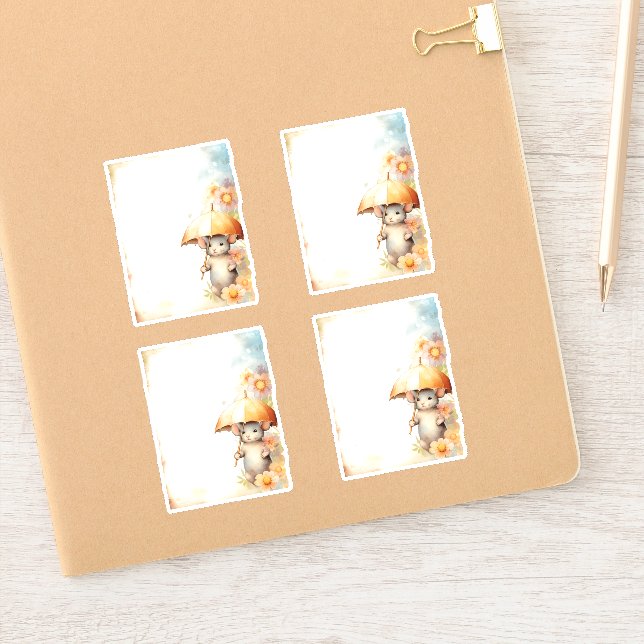 1 Mouse with blue umbrella orange pink flowers (Notebook)