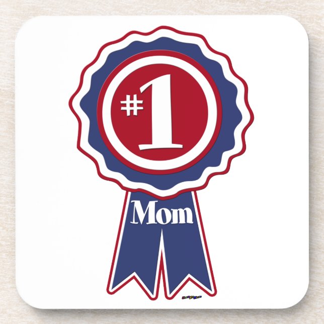 #1 Mum Blue Ribbon Coaster (Front)