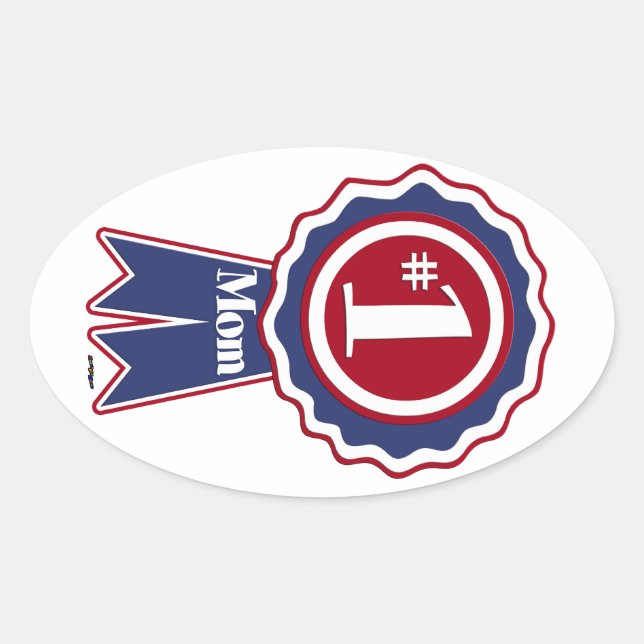 #1 Mum Blue Ribbon Oval Sticker (Front)