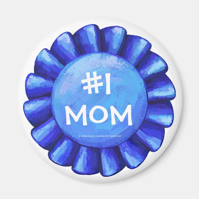#1 Mum Blue Ribbon Round Magnet (Front)