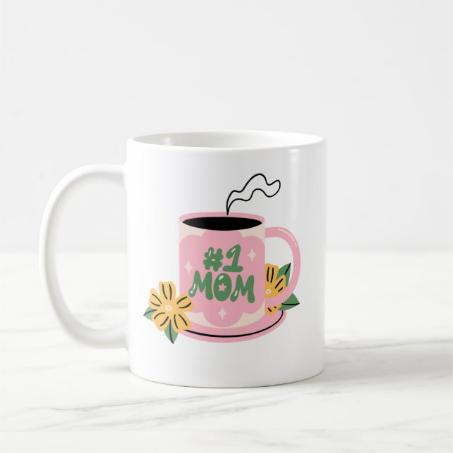 #1 Mum Personalised Coffee Mug - Modern Style Gift (Left)