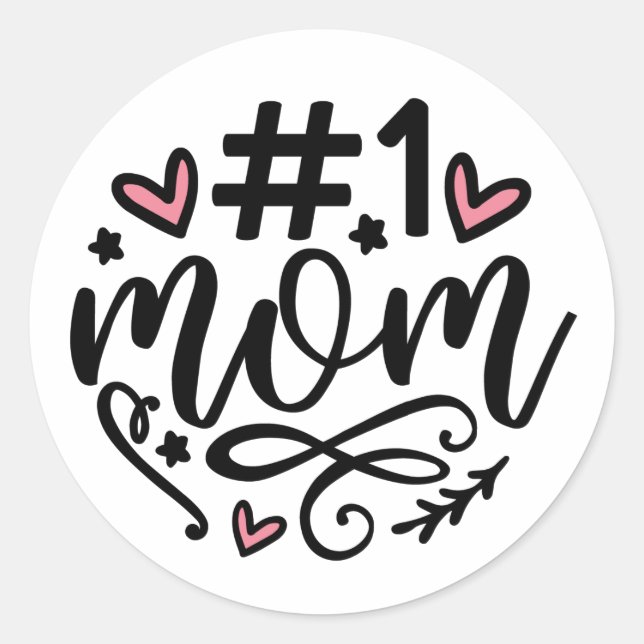 #1 Mum Script Hearts Mother's Day Classic Round St Sticker (Front)