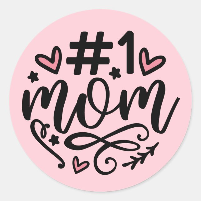 #1 Mum Script Hearts Mother's Day Classic Round Sticker (Front)