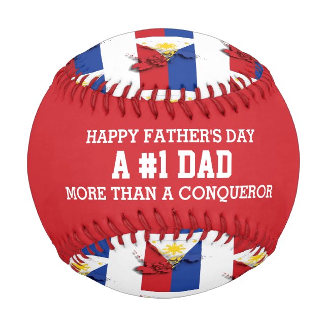 #1 Number 1 Dad CONQUEROR Philippines Flag Baseball (Front)