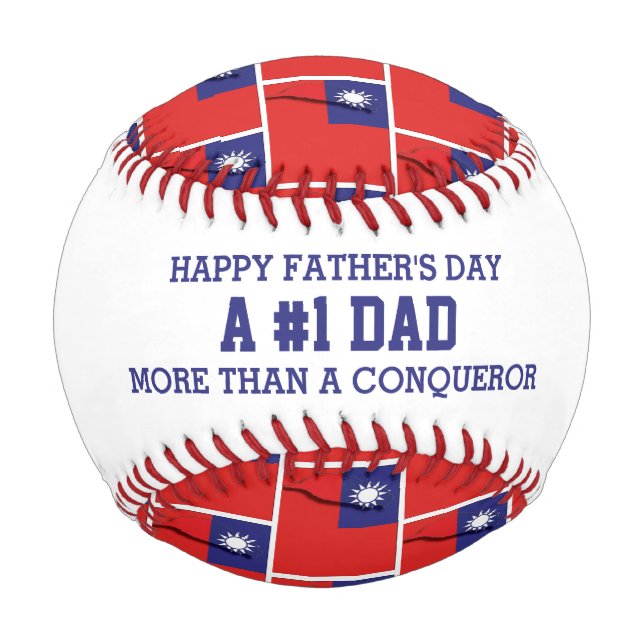 #1 Number 1 Dad CONQUEROR Taiwan Flag Baseball (Front)