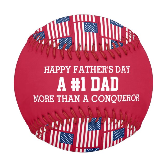 #1 Number 1 Dad CONQUEROR USA American Flag Baseball (Front)