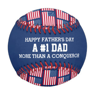 #1 NUMBER 1 DAD Father's Day USA American Flag Baseball