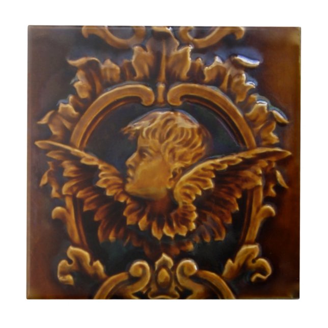 1 of 2 Antique Victorian Cherub Angel Tile Repros (Front)