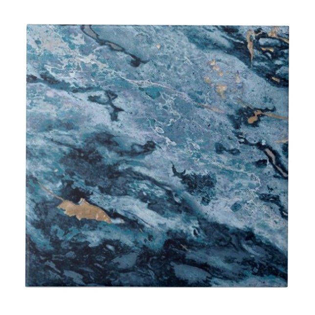 1 of 3 Cobalt Blue Gold Veined Faux Granite Ceramic Tile (Front)