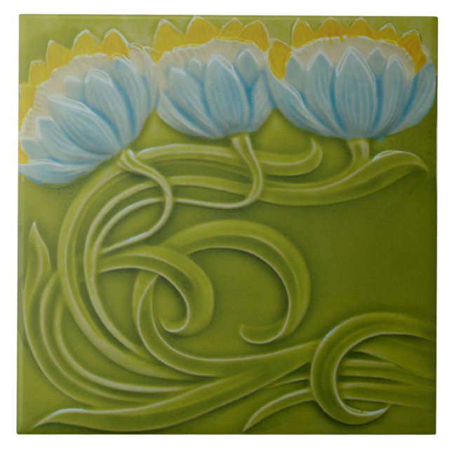 #1 of 3 Repro German Art Nouveau Jugendstil Ceramic Tile (Front)