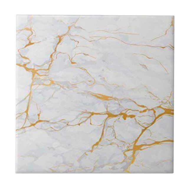 1 of 4 Gold Veined White Faux Marble 4.5" & 6" Ceramic Tile (Front)