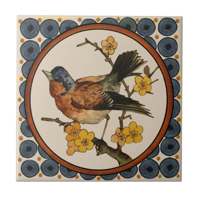 1 of 5 Repro 1890s Doulton Lambeth Hand painted  Ceramic Tile (Front)