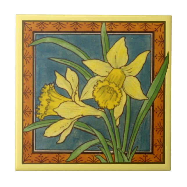 1 of 8 repro Victorian Maw daffodil transferware Ceramic Tile (Front)