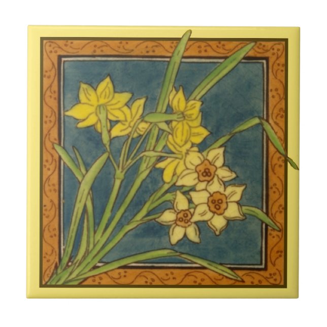 1 of 8 repro Victorian Maw narcissus transferware Ceramic Tile (Front)