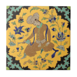 1 of Pair Turbaned Men Repro Antique Persian Ceramic Tile