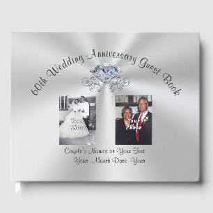 1 or 2 Photo Diamond 60th Anniversary Guest Book