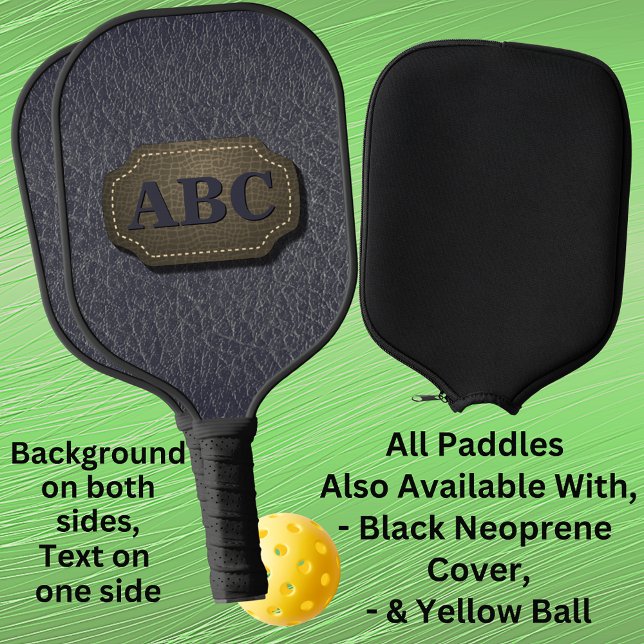 1 or 3 Initials, Leather Badge  Leather Look Grey  Pickleball Paddle (Creator Uploaded)