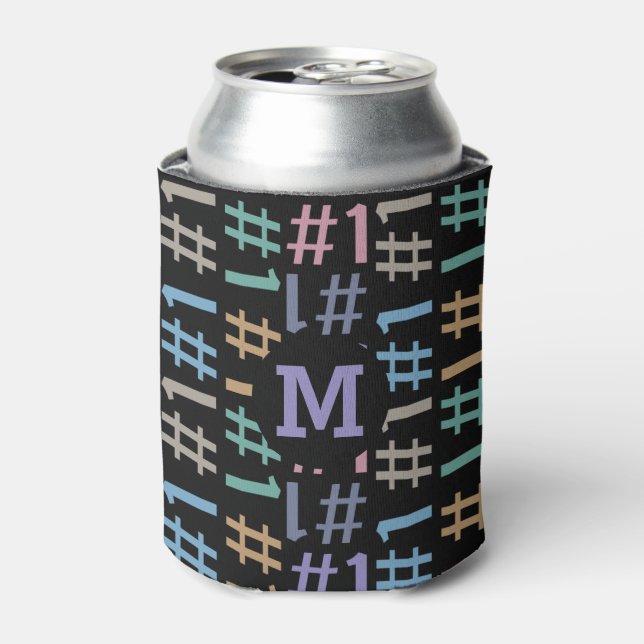 “# 1” Pattern custom monogram can cooler (Can Front)
