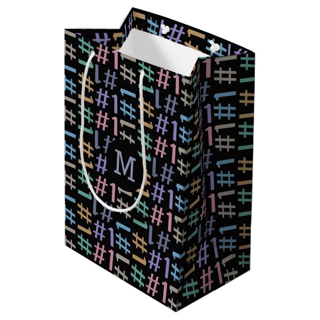 “# 1” Pattern custom monogram gift bags (Back Angled)