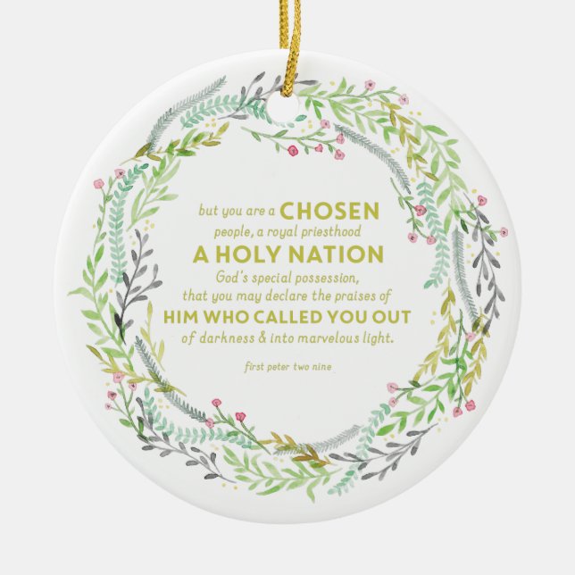 1 Peter 2:9 Ceramic Tree Decoration (Front)