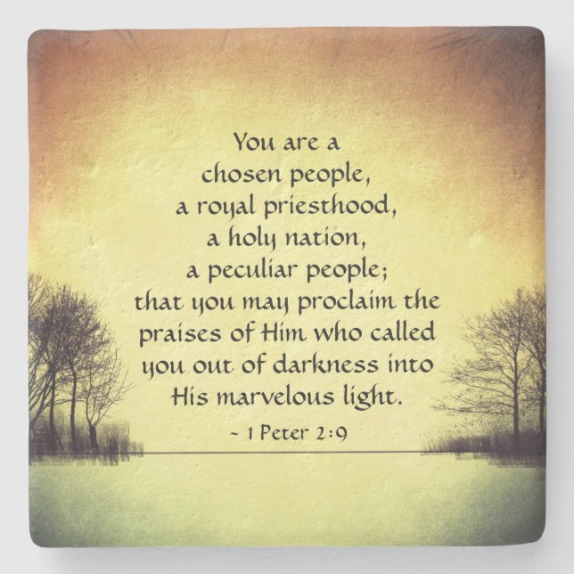 1 Peter 2:9 You are a Chosen People, Bible Stone Coaster (Front)