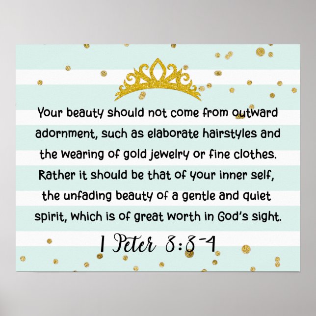 1 Peter 3:3-4 Inner Beauty Bible Verse Mint Green Poster (Front)
