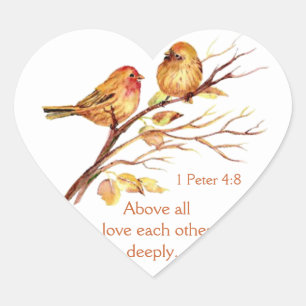 1 Peter 4:8 Love Each Other Deeply Scripture Birds Heart Sticker
