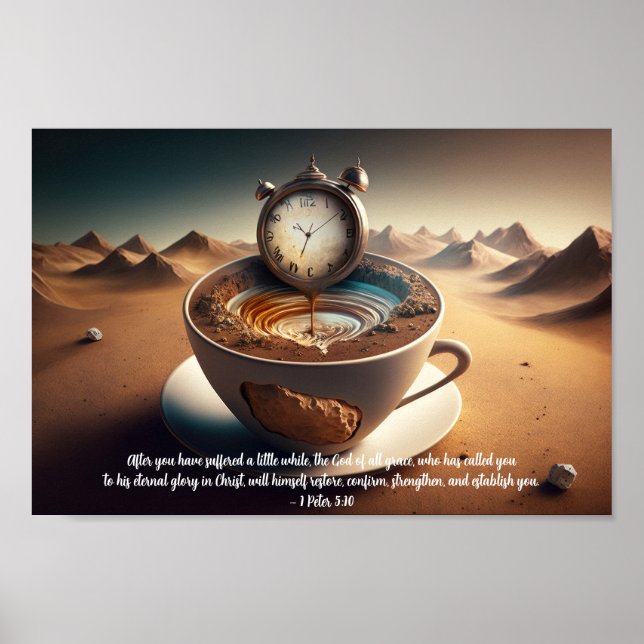 1 Peter 5:10 Surreal Desert Wilderness Clock Mug Poster (Front)