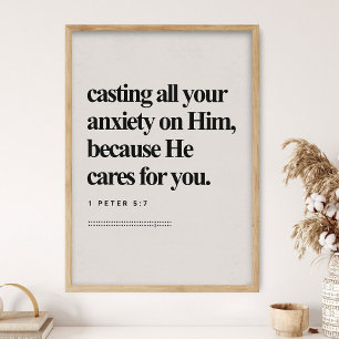 1 Peter 5:7, Bible Verse, DIGITAL Print, Modern Bi Poster