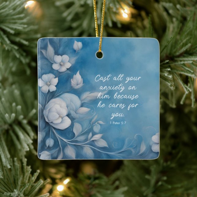 1 Peter 5:7 Bible Verse Image Ceramic Ornament (Tree)